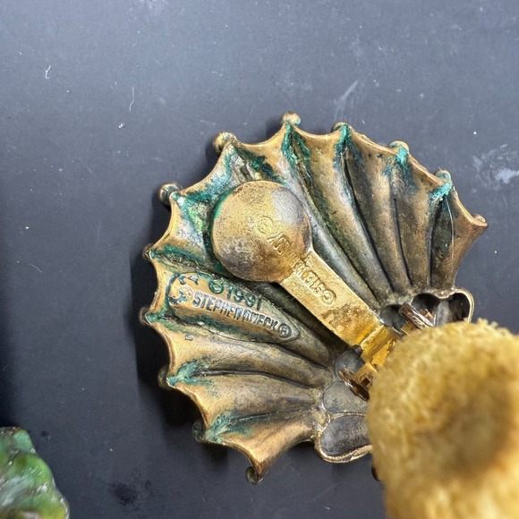 RARE Stephen Dweck 2.5" Bronze Sterling Silver Turquoise Clip-On Earrings - Picture 5 of 6